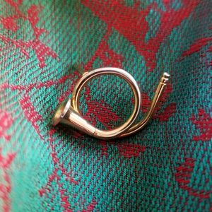 Vintage French Horn pin gold tone trumpet brooch musical instrument